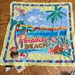 VISMAYA Cotton Embroidered Floral Beach Paradise 20"x 20" Square Scarf Summer